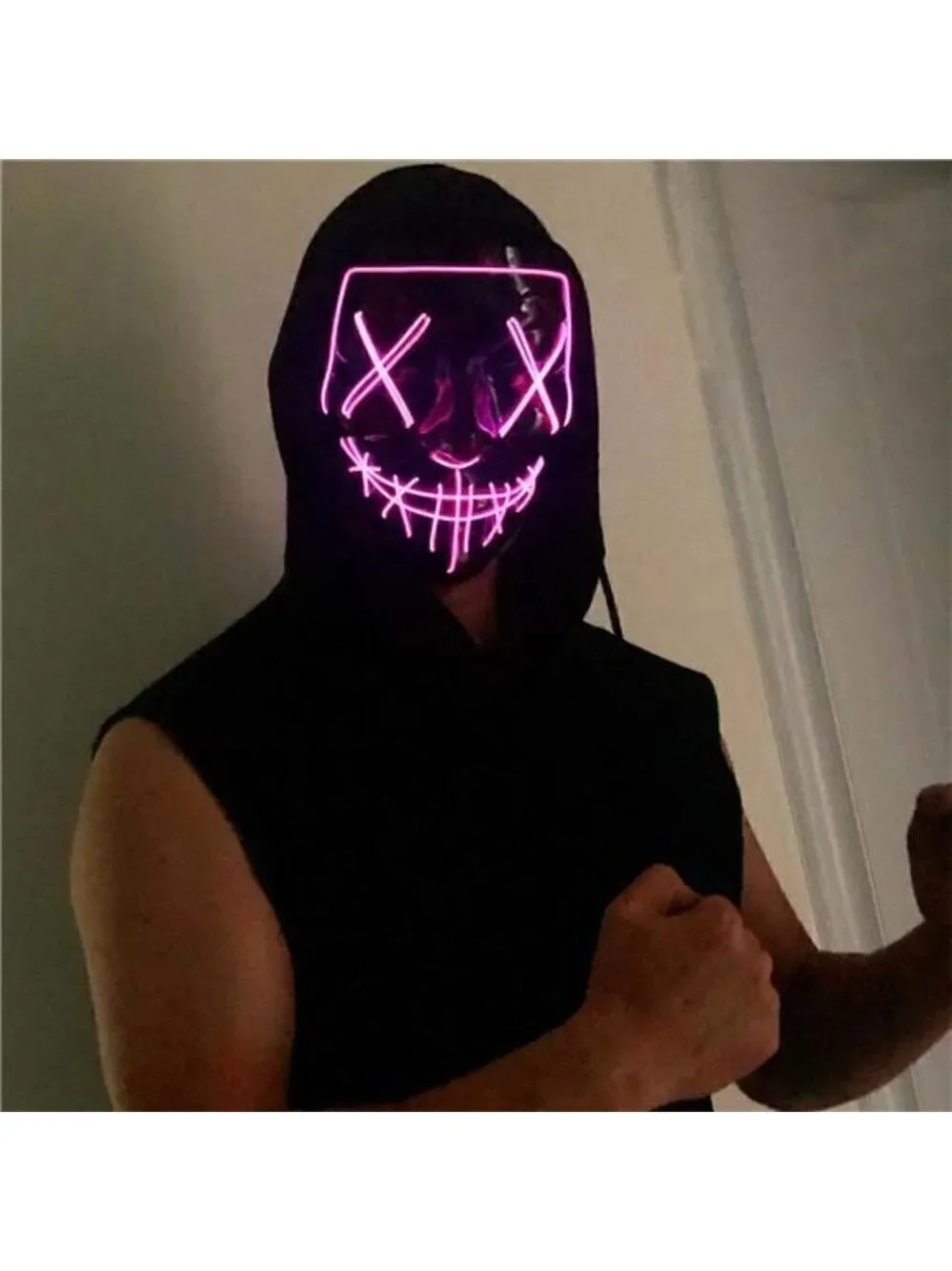 PINK Halloween Mask LED Light up Festival Cosplay Costume Masquerade Parties NEW